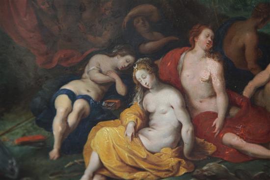 17th century Flemish School Diana and attendants asleep in woodland 10.75 x 15in.